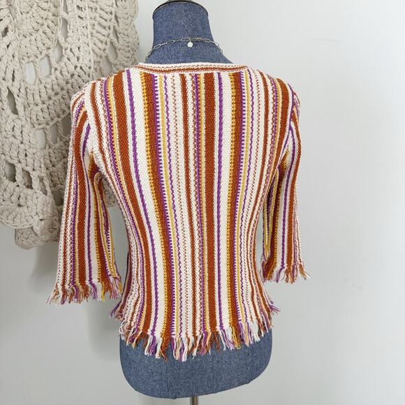 Vanessa Bruno Amira Striped Fringe Trim Sweater Size XS - Picture 2 of 5